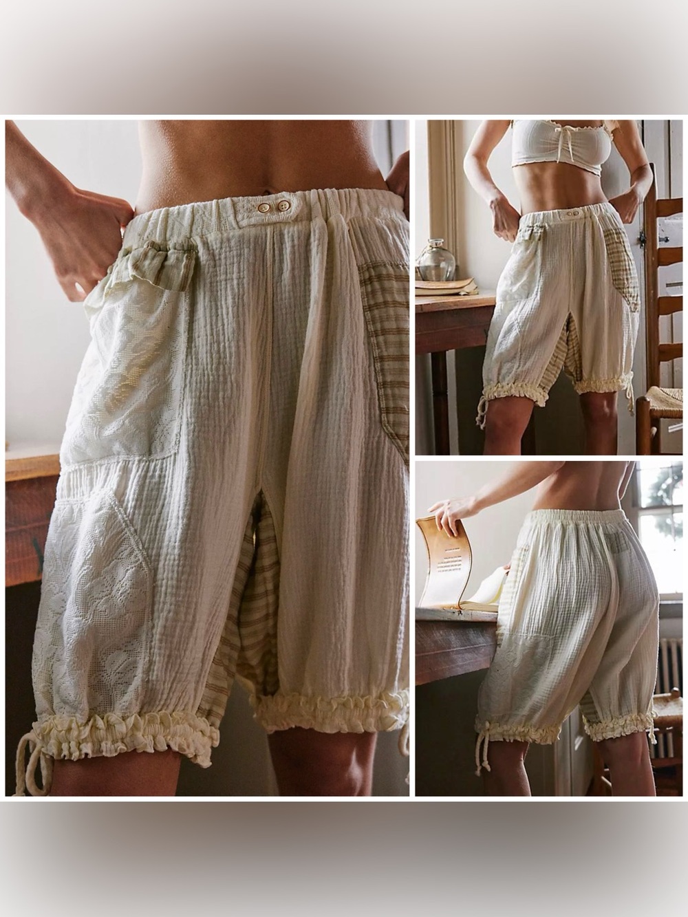 NWT Free People FP Intimately Garden Flirt Bloomer Shorts - ivory combo - medium